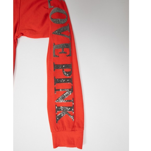 PINK Victoria's Secret Long Sleeve T-Shirt Love Sequin Red Women's Top‎ Medium - Picture 4 of 14